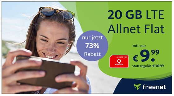 20 GB LTE Vodafone Allnet Flat für 9,99 Euro